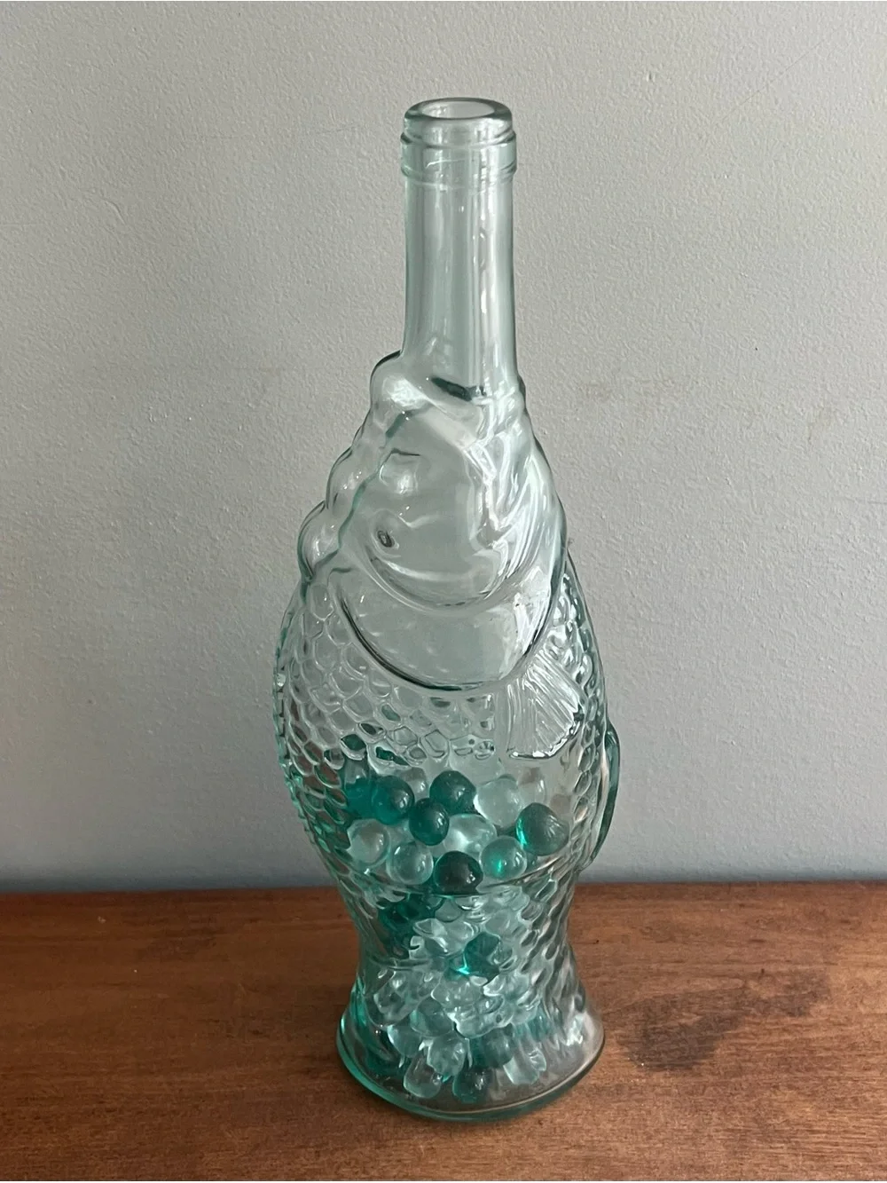 Vintage Fish-Shaped Glass Bottle - Seafoam Green